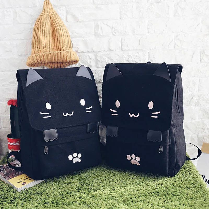 Cat Schoolbags Casual Women Backpack Canvas School book Bag for Girls Back Pack