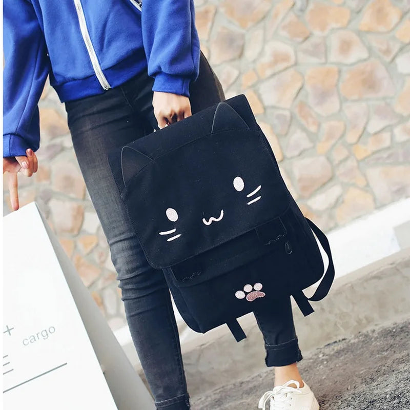 Cat Schoolbags Casual Women Backpack Canvas School book Bag for Girls Back Pack