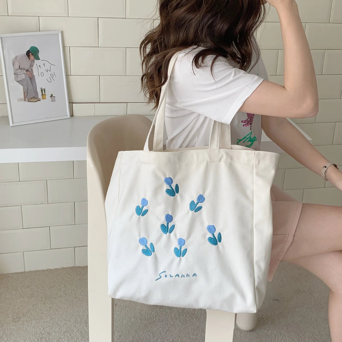 Casual Canvas Shoulder Bag for Women Large Capacity Shopping