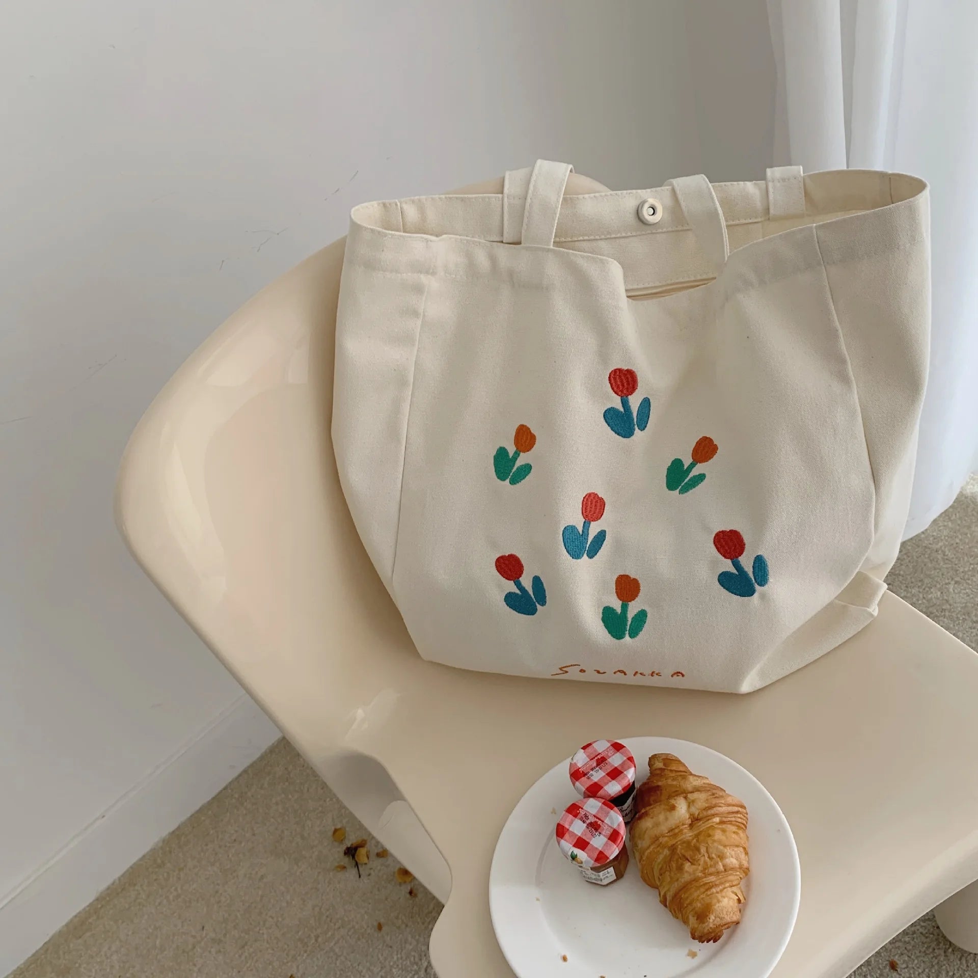 Casual Canvas Shoulder Bag for Women Large Capacity Shopping