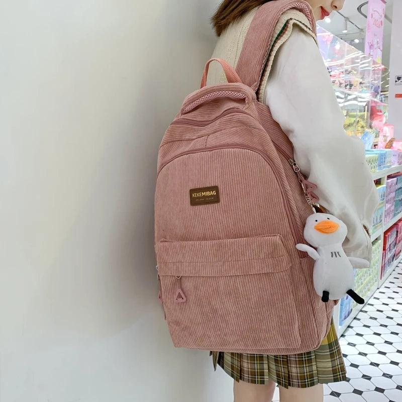 Corduroy Woman Backpack School Book BagPack