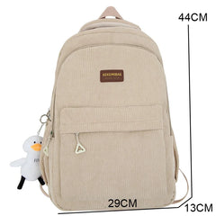 Corduroy Woman Backpack School Book BagPack