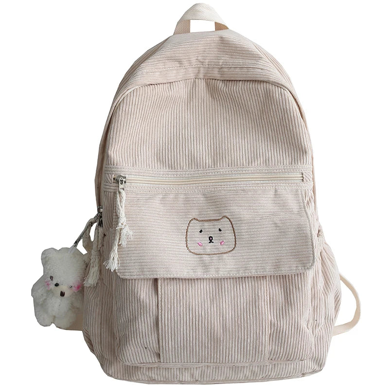 Corduroy Women Backpack Solid Student Schoolbag For Teenage Girl