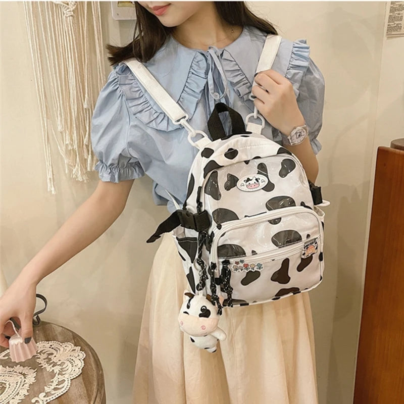 Cow Backpack with Pendants Casual Daypack Shoulder Bags for Women Girls