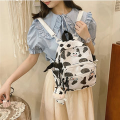 Cow Backpack with Pendants Casual Daypack Shoulder Bags for Women Girls