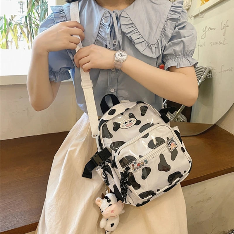 Cow Backpack with Pendants Casual Daypack Shoulder Bags for Women Girls