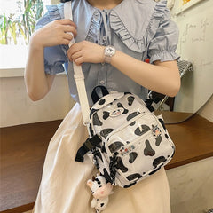 Cow Backpack with Pendants Casual Daypack Shoulder Bags for Women Girls
