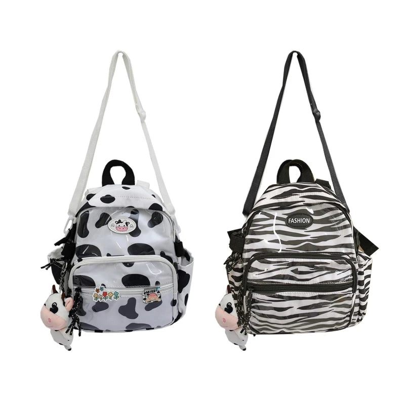 Cow Backpack with Pendants Casual Daypack Shoulder Bags for Women Girls