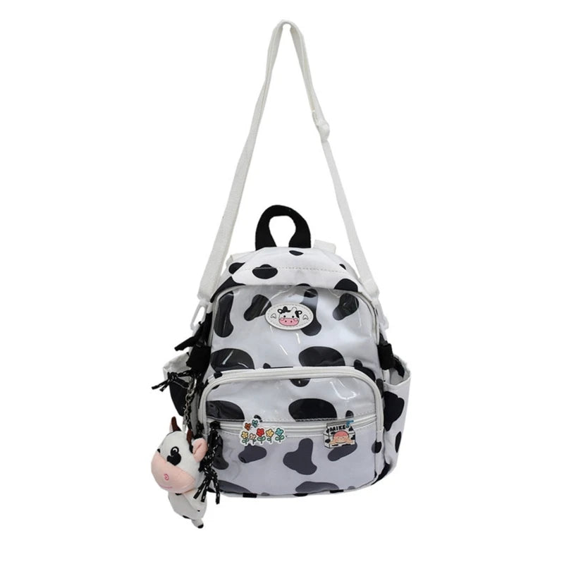 Cow Backpack with Pendants Casual Daypack Shoulder Bags for Women Girls