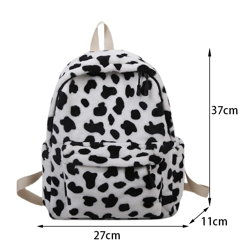Cow Plush Backpack For Women Large Capacity School Bag