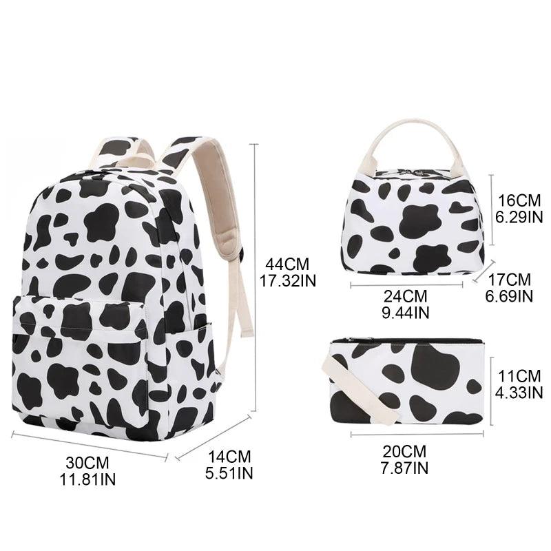 Cow Print School Backpack for Teens Laptop Daypack Set