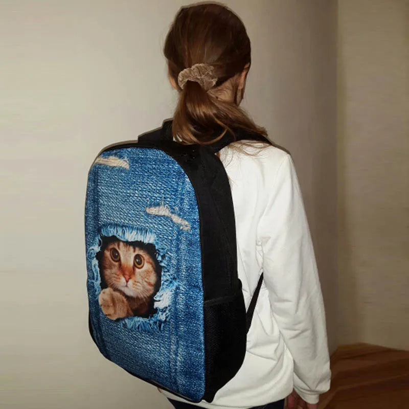 3D Dogs Printing Kids Backpack for Boys Girls, Casual Travel Rucksack