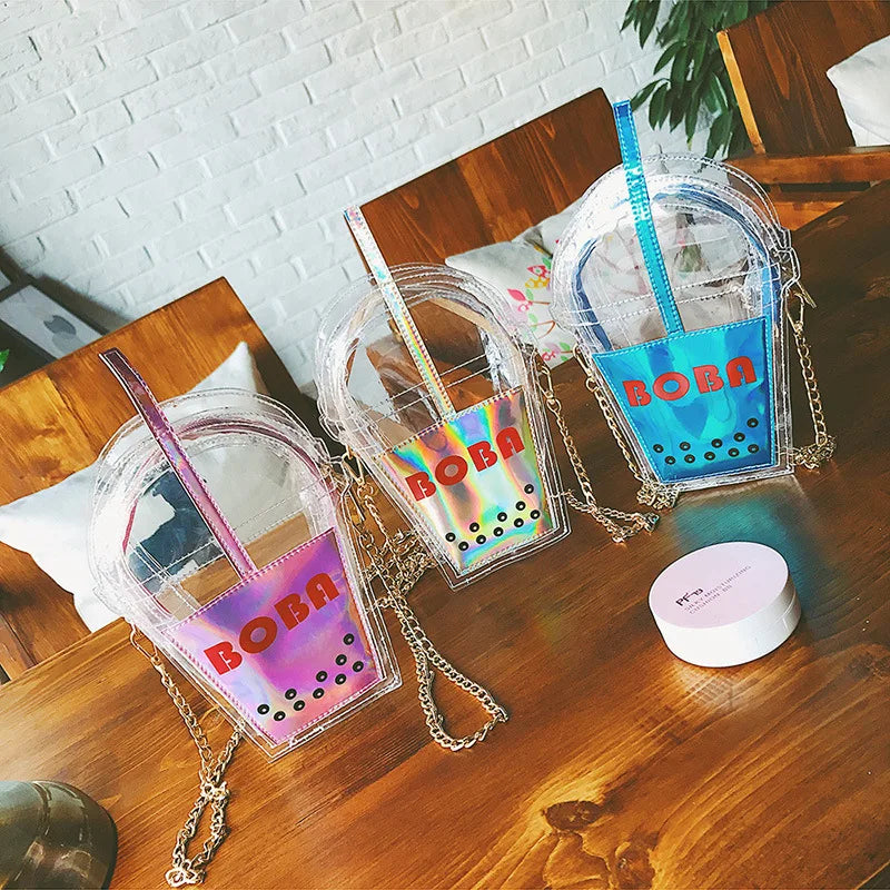 Transparent Drink Bottle Crossbody Bag PVC Chain Purse Shoulder Bag