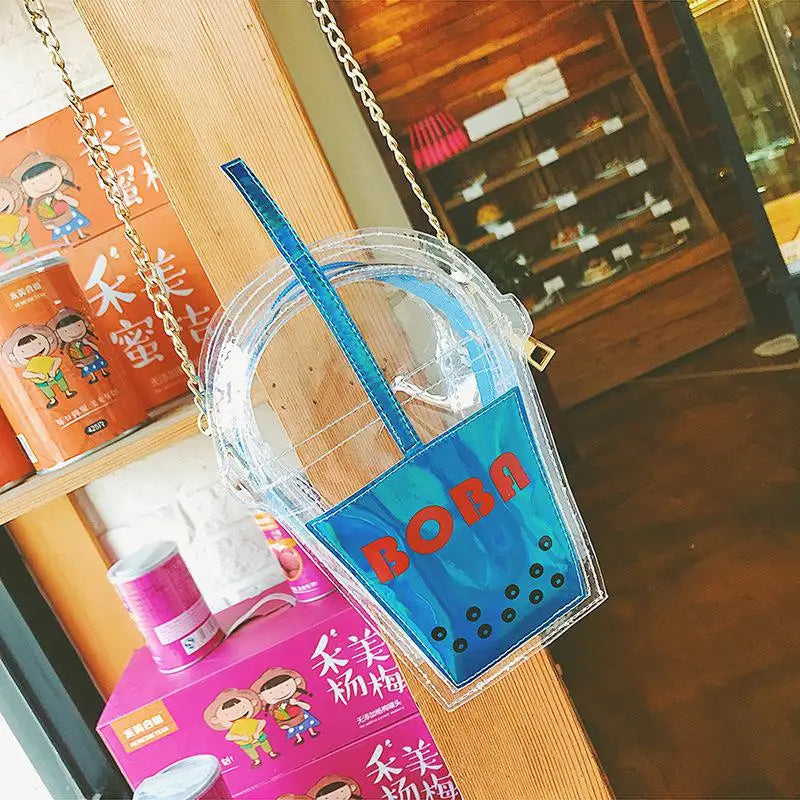 Transparent Drink Bottle Crossbody Bag PVC Chain Purse Shoulder Bag