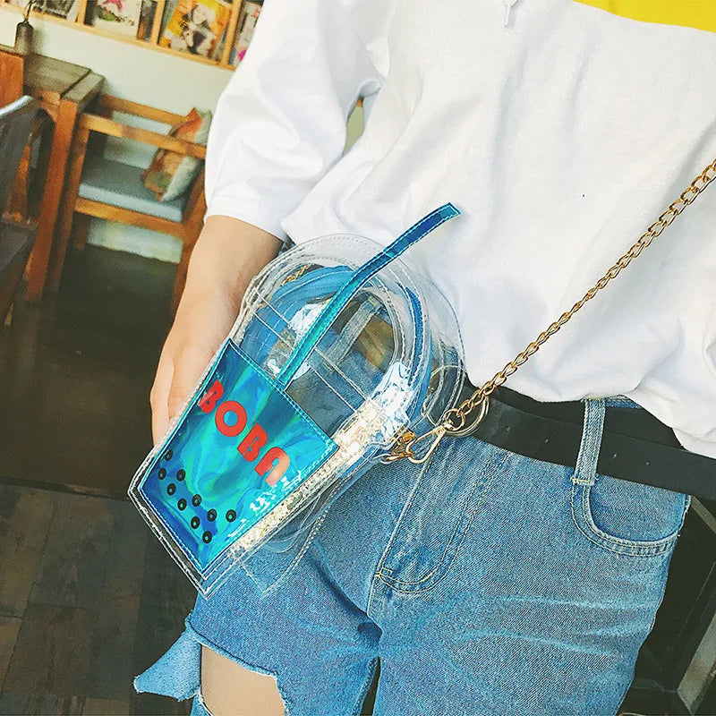 Transparent Drink Bottle Crossbody Bag PVC Chain Purse Shoulder Bag