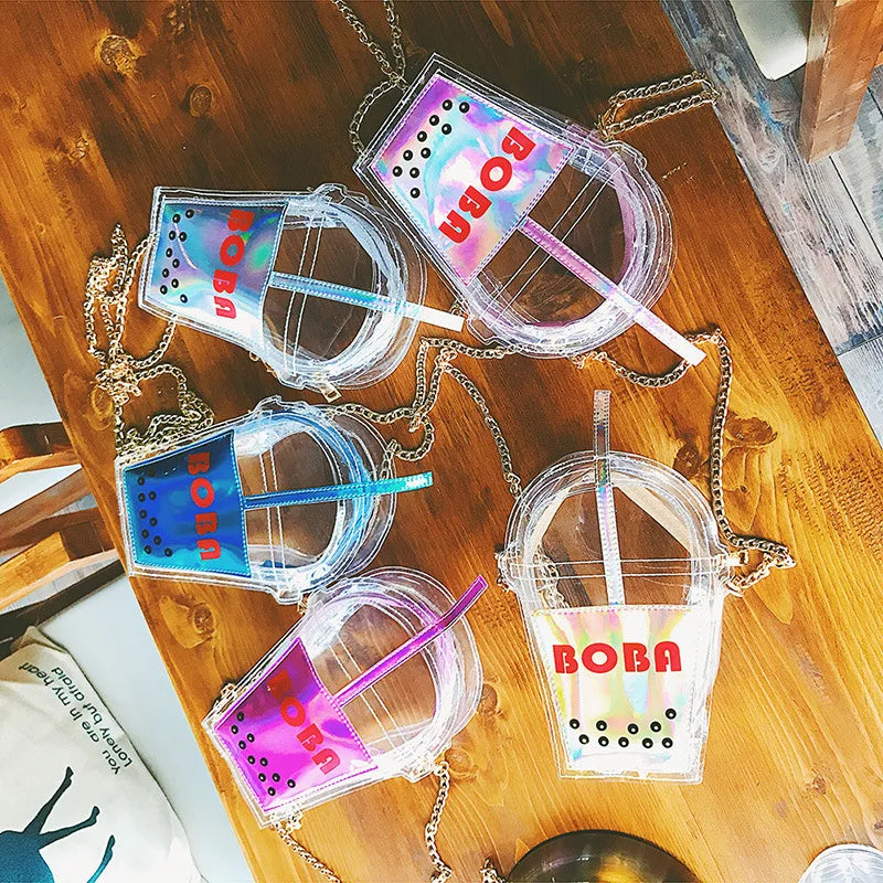 Transparent Drink Bottle Crossbody Bag PVC Chain Purse Shoulder Bag