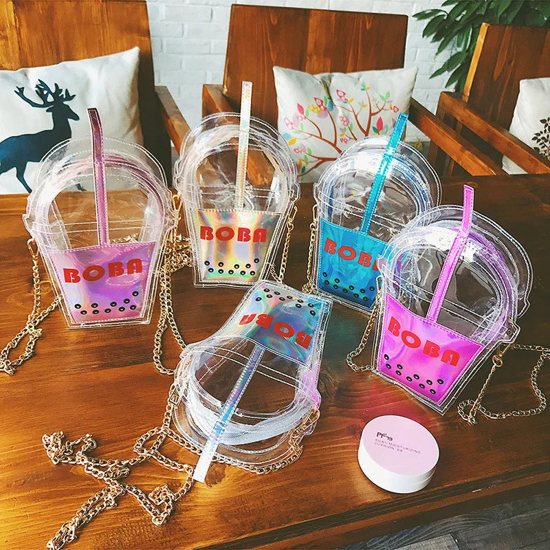 Transparent Drink Bottle Crossbody Bag PVC Chain Purse Shoulder Bag