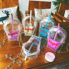Transparent Drink Bottle Crossbody Bag PVC Chain Purse Shoulder Bag