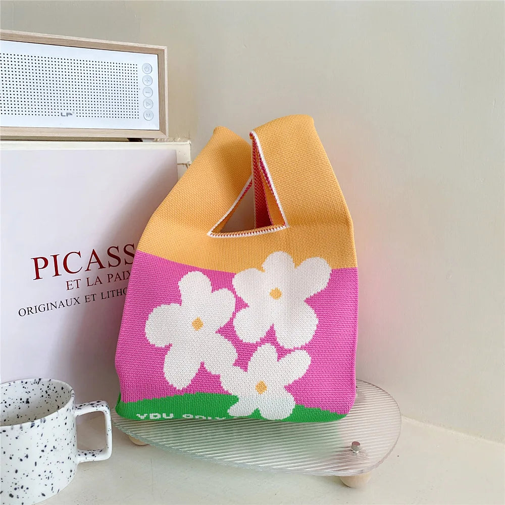 Floral Girls Knitted Shoulder Bag Casual Bags