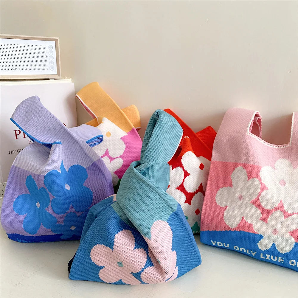 Floral Girls Knitted Shoulder Bag Casual Bags