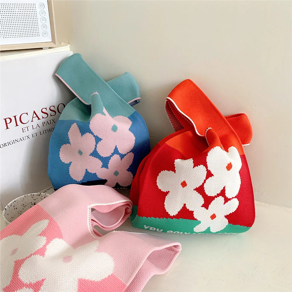 Floral Girls Knitted Shoulder Bag Casual Bags
