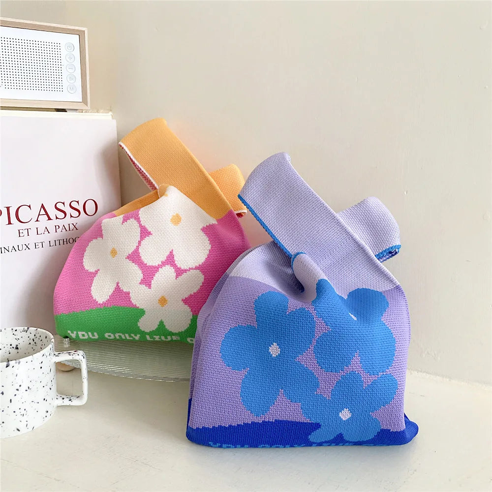 Floral Girls Knitted Shoulder Bag Casual Bags
