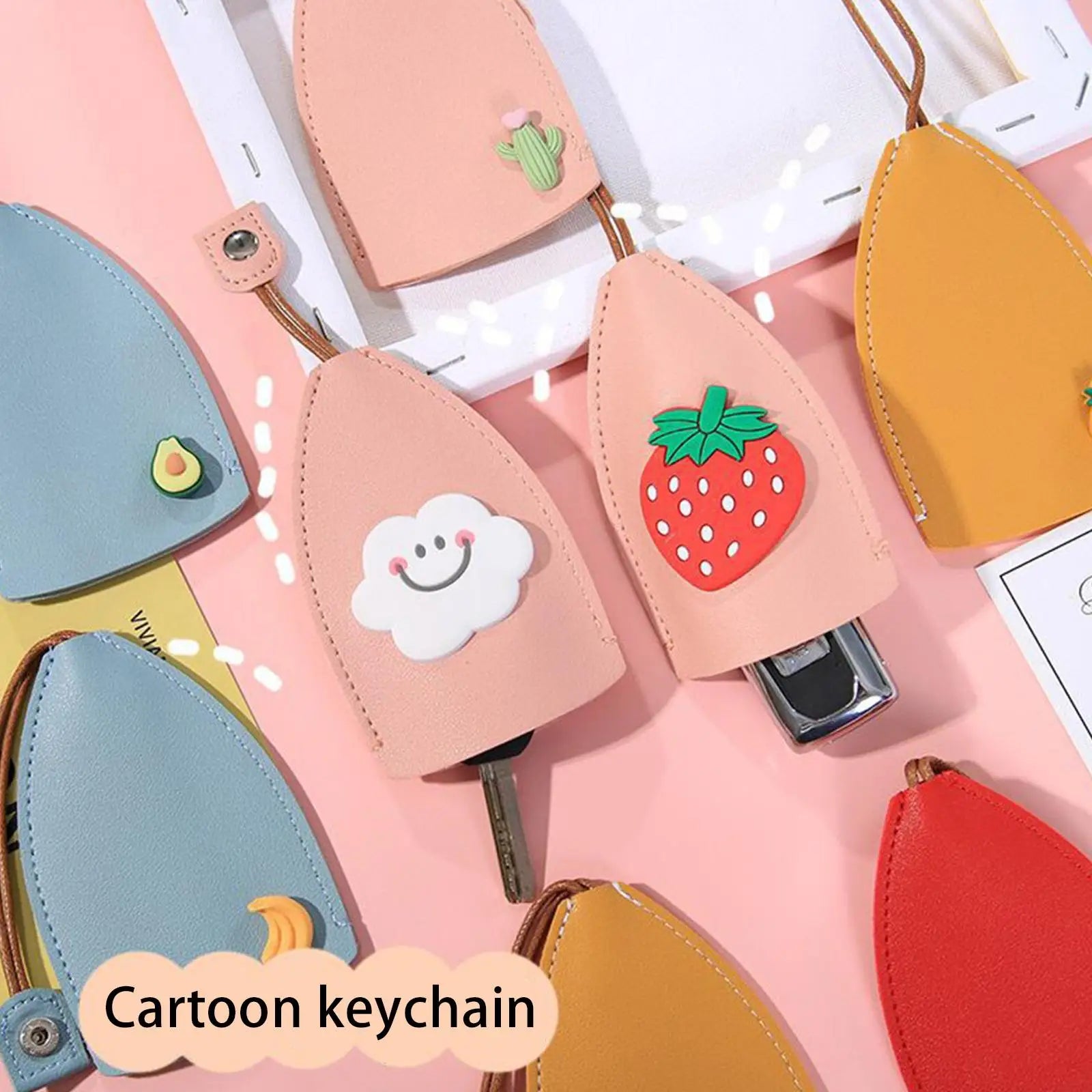Fruit Cartoon Key Bag Mini Compact PU Leather Key Wallets Girls Key Holder Case