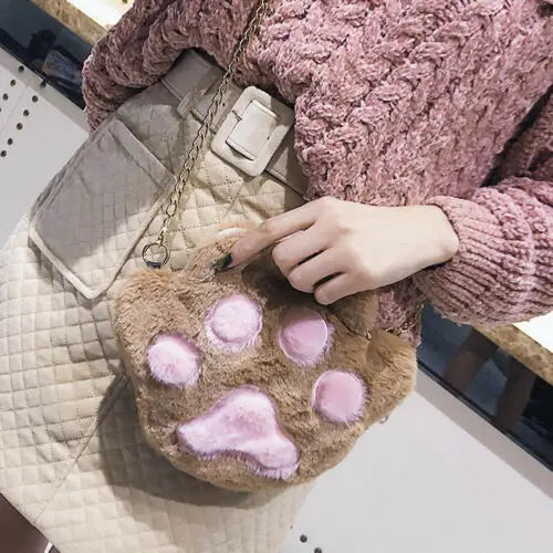 Fur Claw Small Bag Women Shoulder Hobo Bag Zipper Chain Tote Crossbody Bag