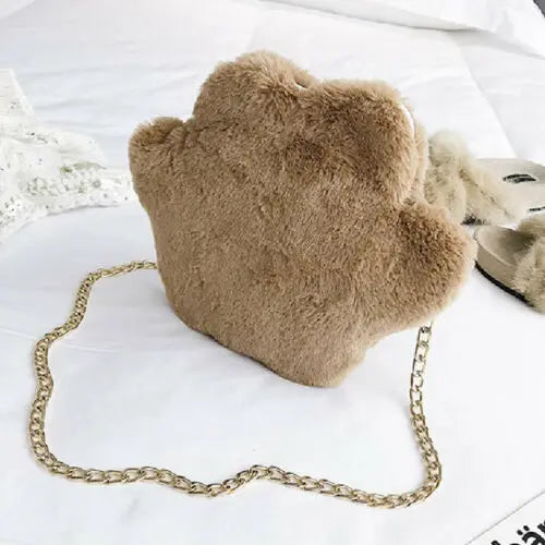 Fur Claw Small Bag Women Shoulder Hobo Bag Zipper Chain Tote Crossbody Bag