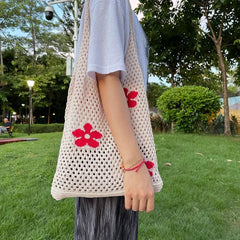Girl Flower Cut-out Shoulder Bag for Women Large Capacity Versatile Handbag