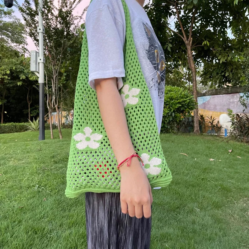 Girl Flower Cut-out Shoulder Bag for Women Large Capacity Versatile Handbag