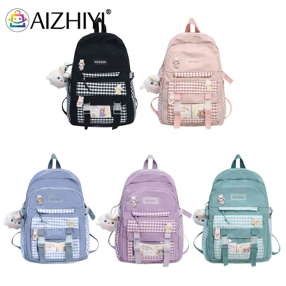 Girls Plaid Backpack Large Capacity School Bags for Teens
