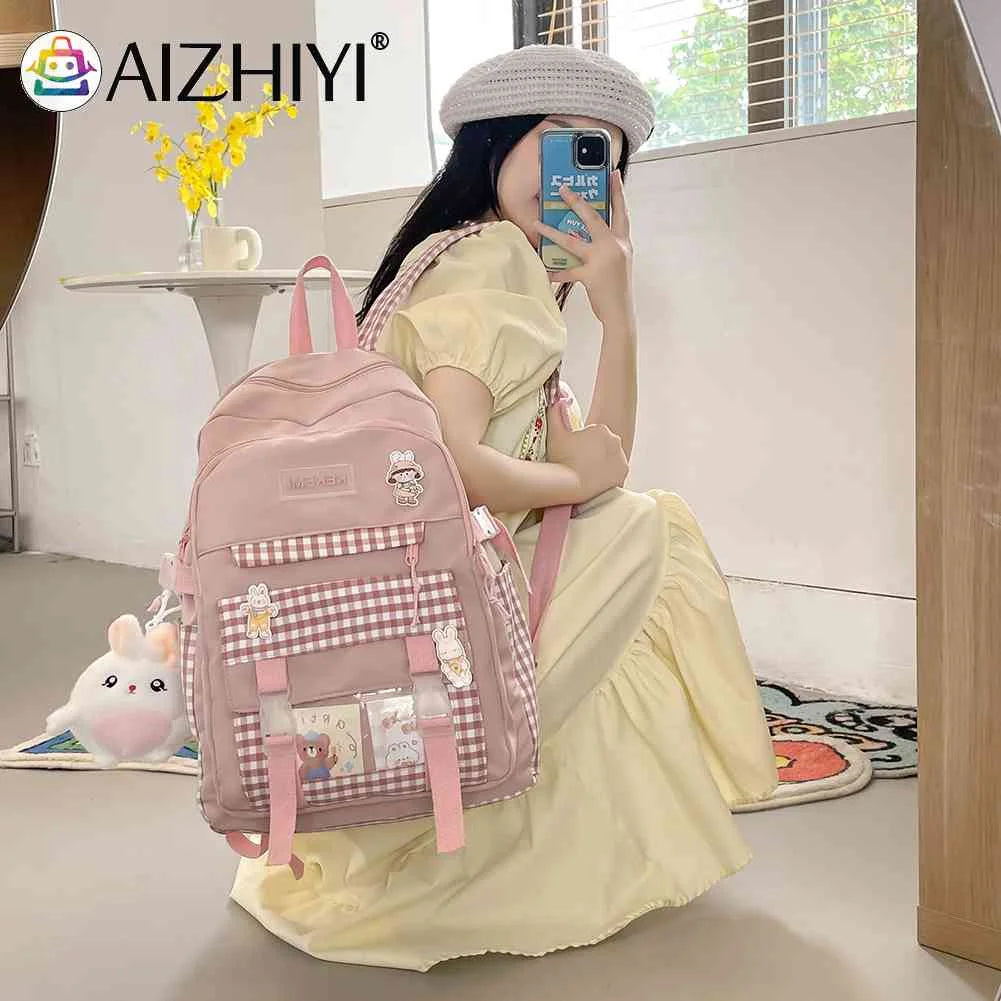 Girls Plaid Backpack Large Capacity School Bags for Teens