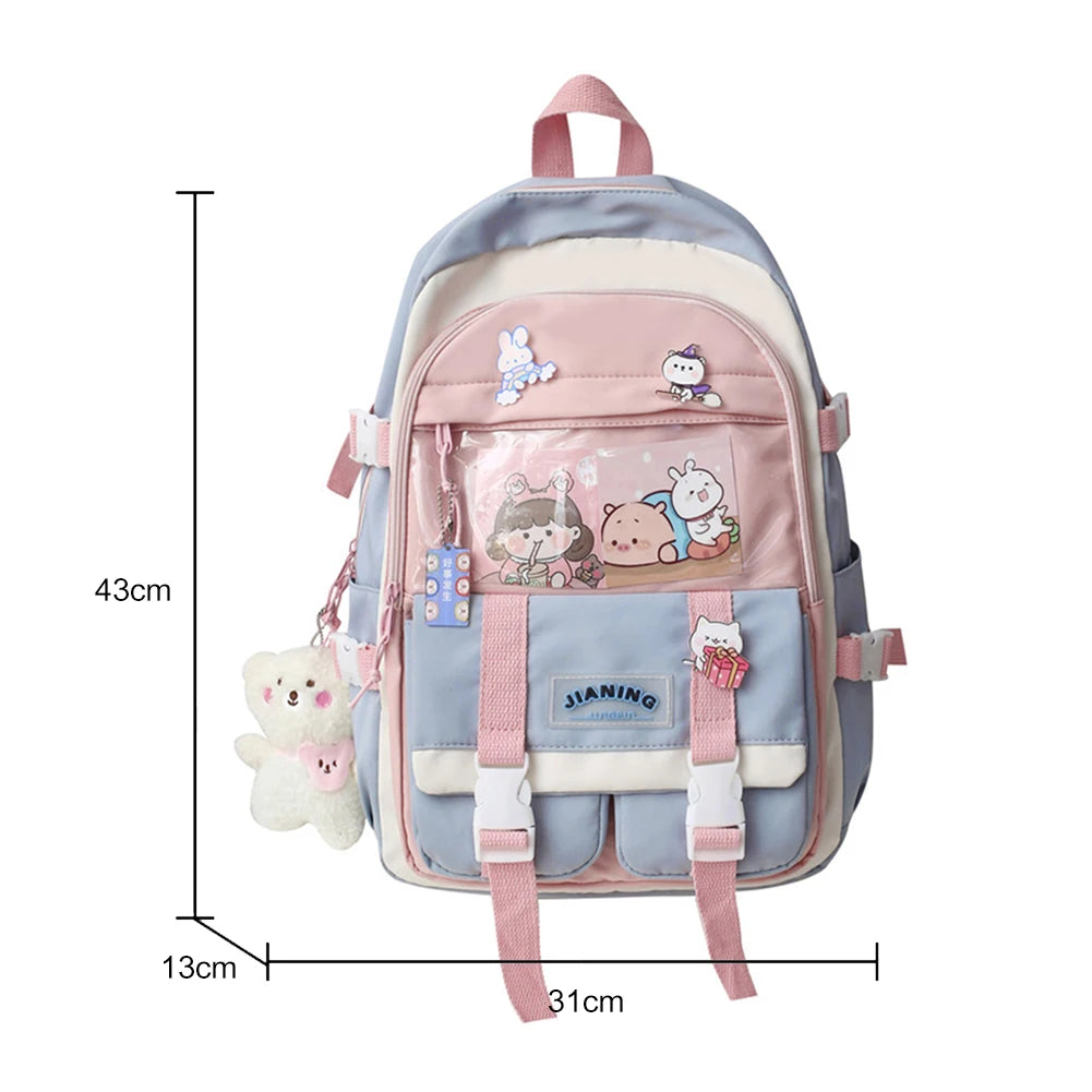 Harajuku Women Backpack Multi-Pocket Nylon School Bag Large-capacity