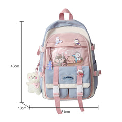 Harajuku Women Backpack Multi-Pocket Nylon School Bag Large-capacity