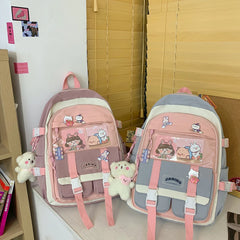 Harajuku Women Backpack Multi-Pocket Nylon School Bag Large-capacity