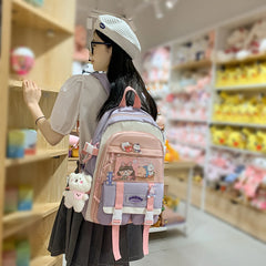 Harajuku Women Backpack Multi-Pocket Nylon School Bag Large-capacity