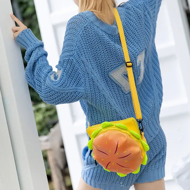 Japanese Cartoon Cheeseburger Shoulder Bag Women's Pu Leather Messenger Bag