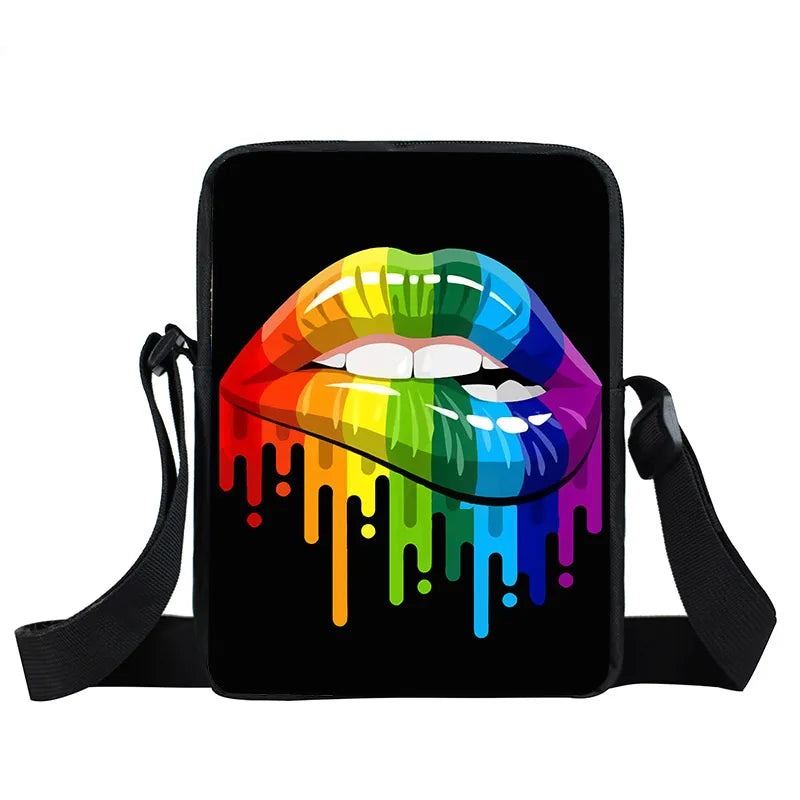 Leopard Rainbow Lips Shoulder Bag Women Handbag Canvas Messenger Bag