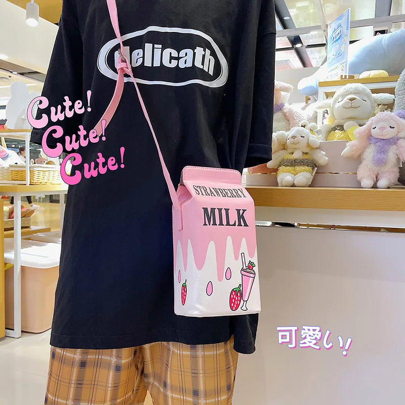 Harajuku Strawberry Drink Shoulder Bag - Funny Lemon Print