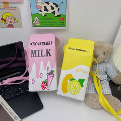 Harajuku Strawberry Drink Shoulder Bag - Funny Lemon Print