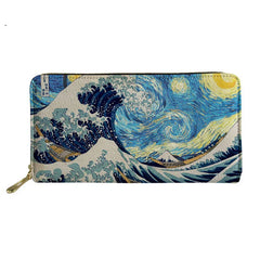 Ocean Wave Print Long Wallet Coin Phone Zip Wallet Card Holders Clutch Bag