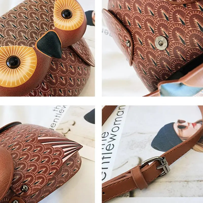 Owl Cartoon PU Leather Handbag Cute Satchel School Purse