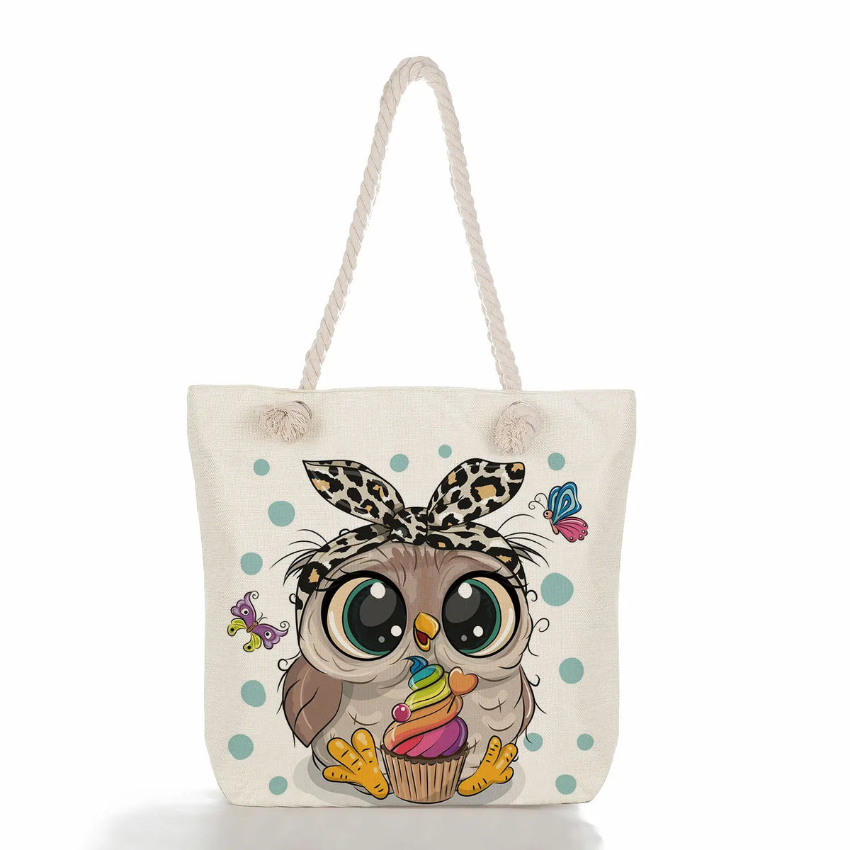 Owl Print Handbags Cotton Rope Beach Bags