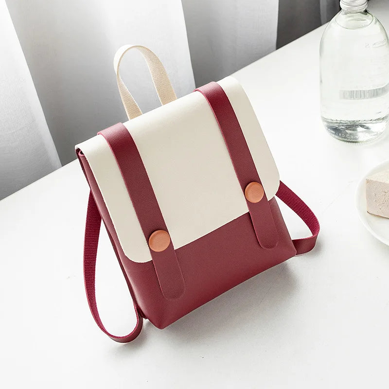 PU Leather Small Backpack for Teenage Girls Leisure Zipper Shoulder Bag Knapsack
