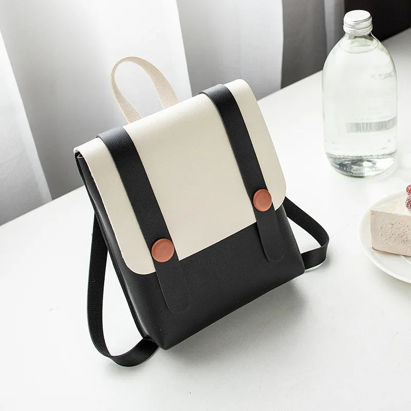 PU Leather Small Backpack for Teenage Girls Leisure Zipper Shoulder Bag Knapsack
