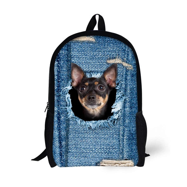 3D Printing Pet Dog Cat Backpack for Girls Funny Puppies Kids Bagpack