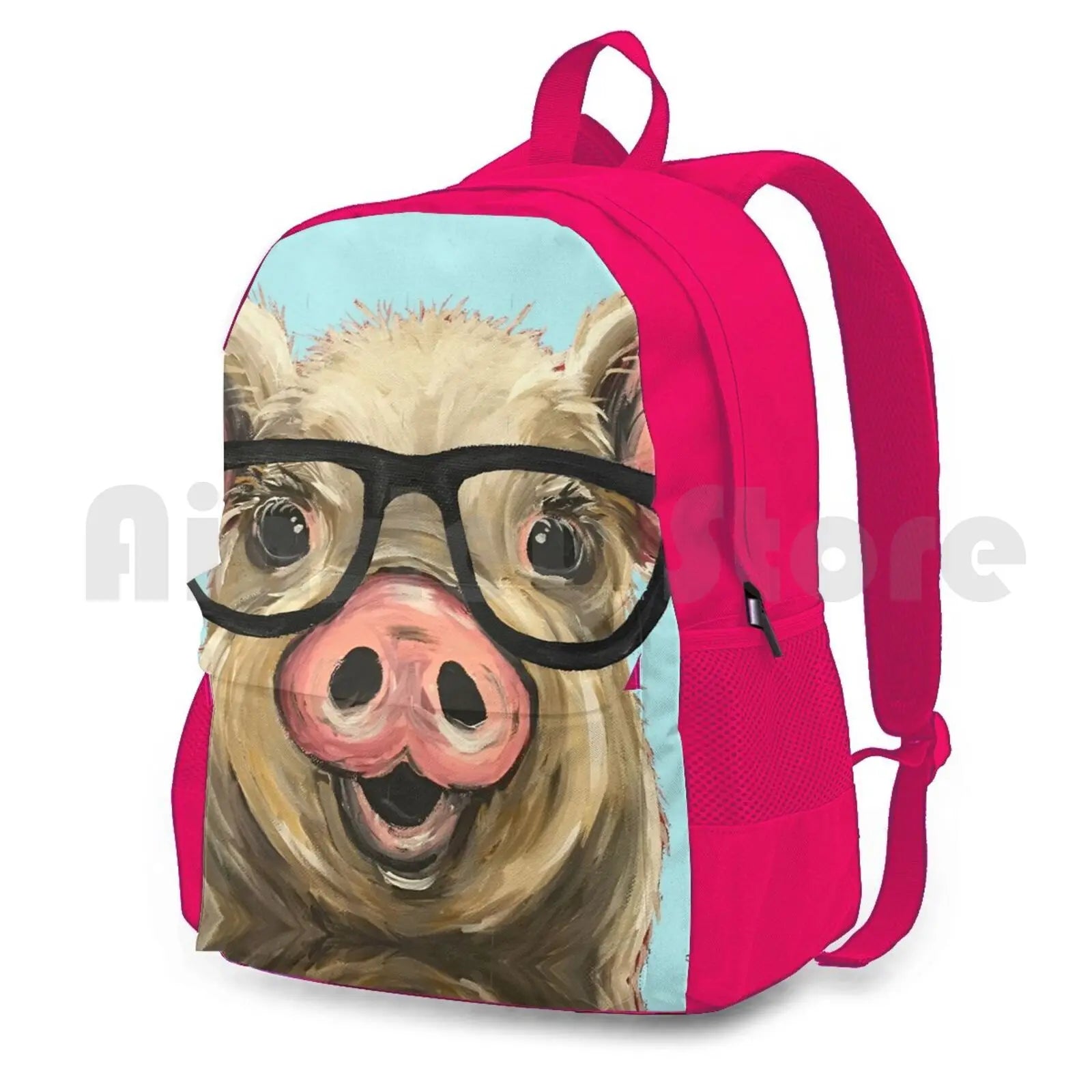 Pig Art Pig with Glasses Outdoor Hiking Backpack Waterproof Camping Travel