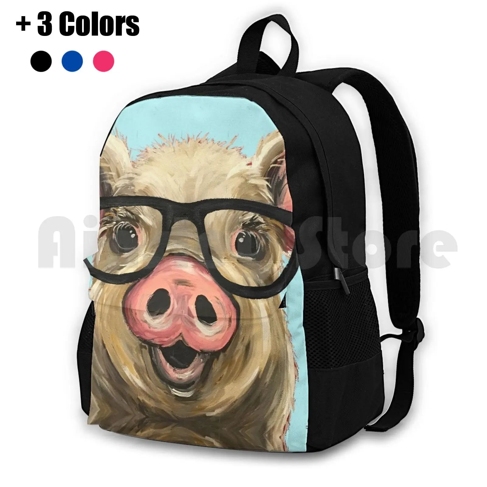 Pig Art Pig with Glasses Outdoor Hiking Backpack Waterproof Camping Travel