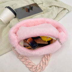 Pink Plush Soft Handbag Women's Bag Winter Chain Bags For Ladies Faux Fur